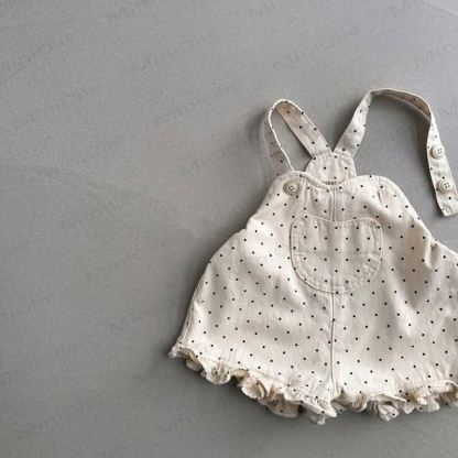 Salopette in denim per neonati con tasche e volant - Beige - 2-3T - image 2