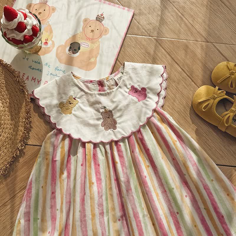 Vestitino a righe con orsetto ad acquerello per bambina - image 2