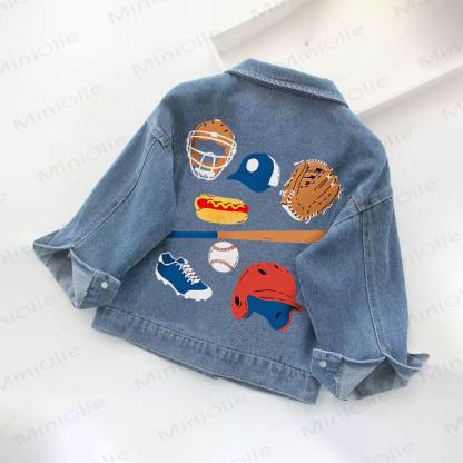 Giacca di jeans con icone del baseball per bambini piccoli e hot dog - Blu - 10-11T - image 1