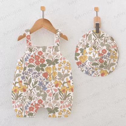 Tutina bianca per neonati con motivo floreale primaverile e cappellino. - Bianco - 18-24 mesi - image 1