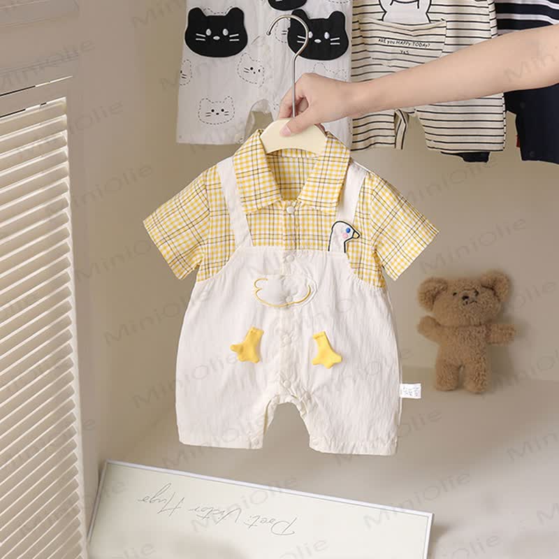 Completo per neonato a due pezzi con stampa a quadri e motivo paperella. - Giallo - 18-24 mesi - image 1