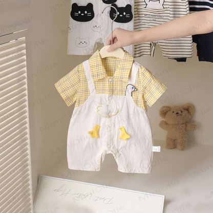 Completo per neonato a due pezzi con stampa a quadri e motivo paperella. - Giallo - 18-24 mesi - image 1