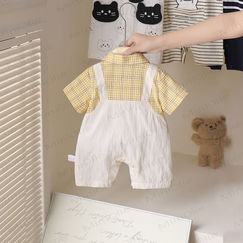 Completo per neonato a due pezzi con stampa a quadri e motivo paperella. - image 2