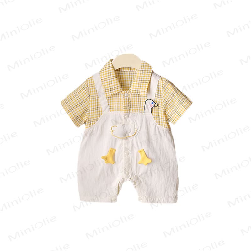 Completo per neonato a due pezzi con stampa a quadri e motivo paperella. - image 3