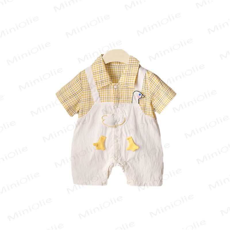 Completo per neonato a due pezzi con stampa a quadri e motivo paperella. - image 3