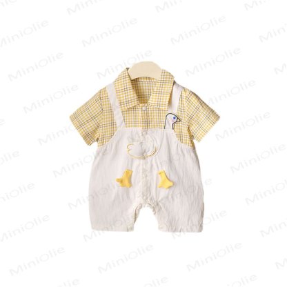 Completo per neonato a due pezzi con stampa a quadri e motivo paperella. - image 3