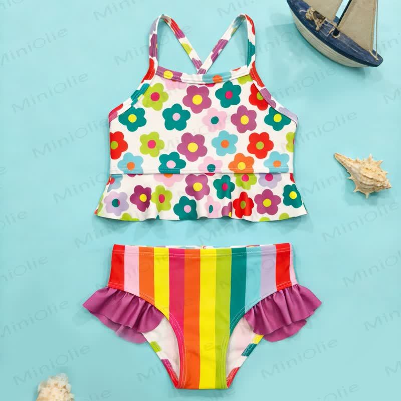 Costume da bagno a righe floreali per bambina - image 2