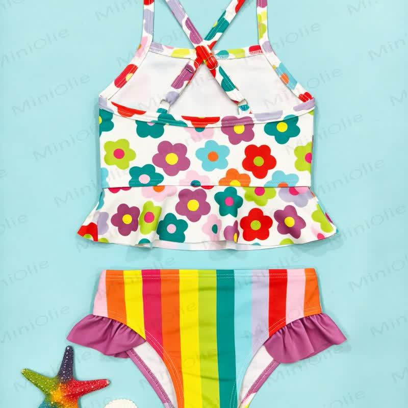 Costume da bagno a righe floreali per bambina - image 3