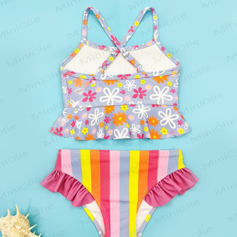 Costume da bagno a righe floreali per bambina - image 7