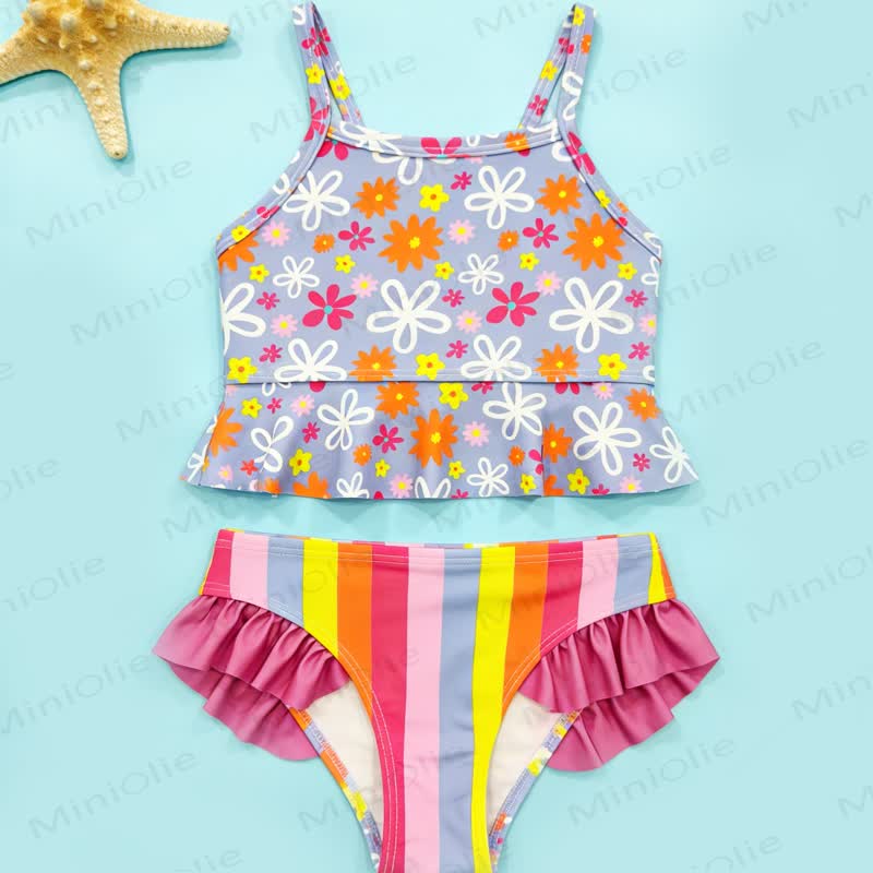 Costume da bagno a righe floreali per bambina - image 8