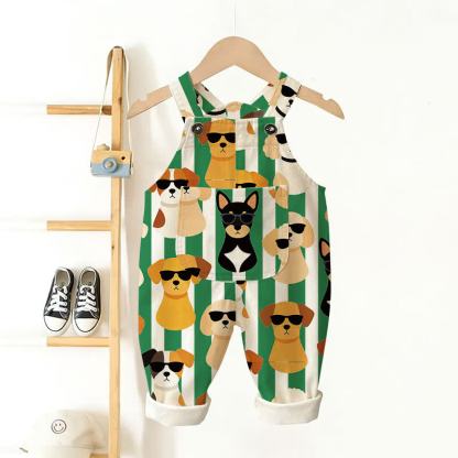 Baby Toddler Puppy Striped Overalls  - Beige - 3-5T - image 1