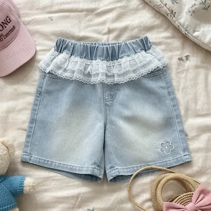 Pantaloncini di jeans in pizzo per bambina - Blu - 6-7T - image 1