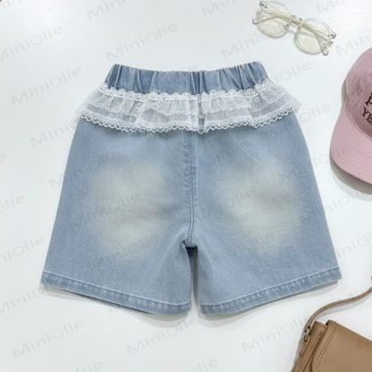 Pantaloncini di jeans in pizzo per bambina - image 2