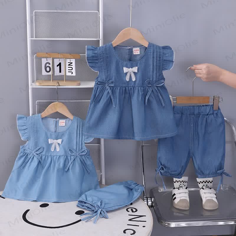 Completo canotta e pantaloncini in denim per bambina - image 1