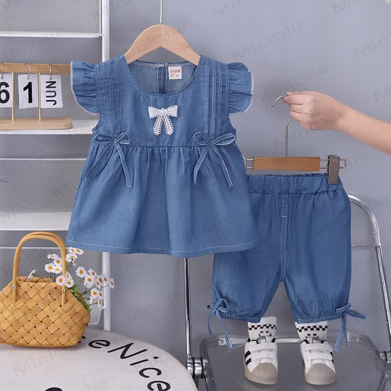 Completo canotta e pantaloncini in denim per bambina - Blu scuro - 3-4 anni - image 4
