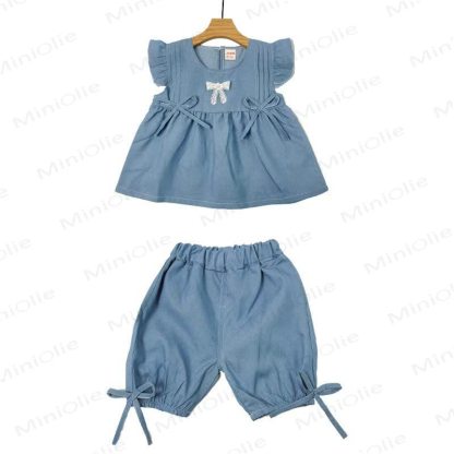 Completo canotta e pantaloncini in denim per bambina - image 15