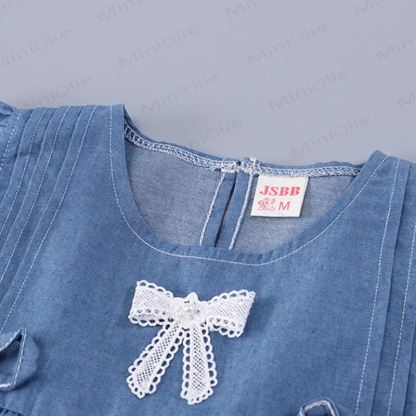 Completo canotta e pantaloncini in denim per bambina - image 7