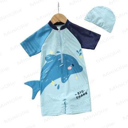 Costume da bagno/tutina per bambina BIG SHARK con cerniera frontale a delfino e asciugatura rapida. - image 4