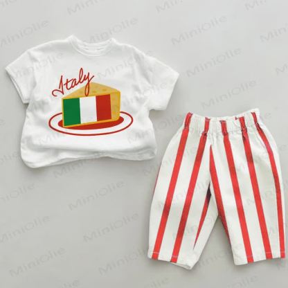 Completo 2 pezzi a righe rosse per neonati ITALIA - Rosso e bianco - 2-3T - image 1