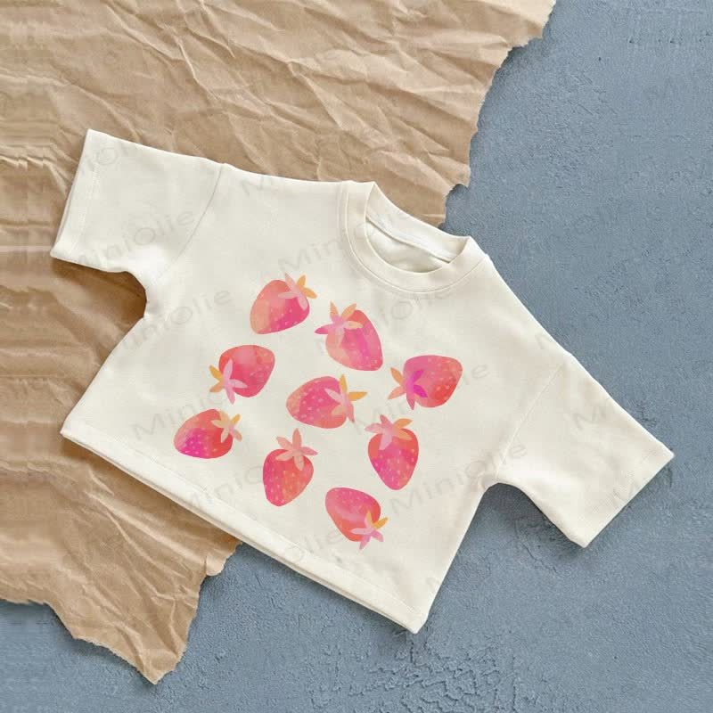 T-shirt estiva casual rosa chiaro con fragole - Bianco - 2-3T - image 1