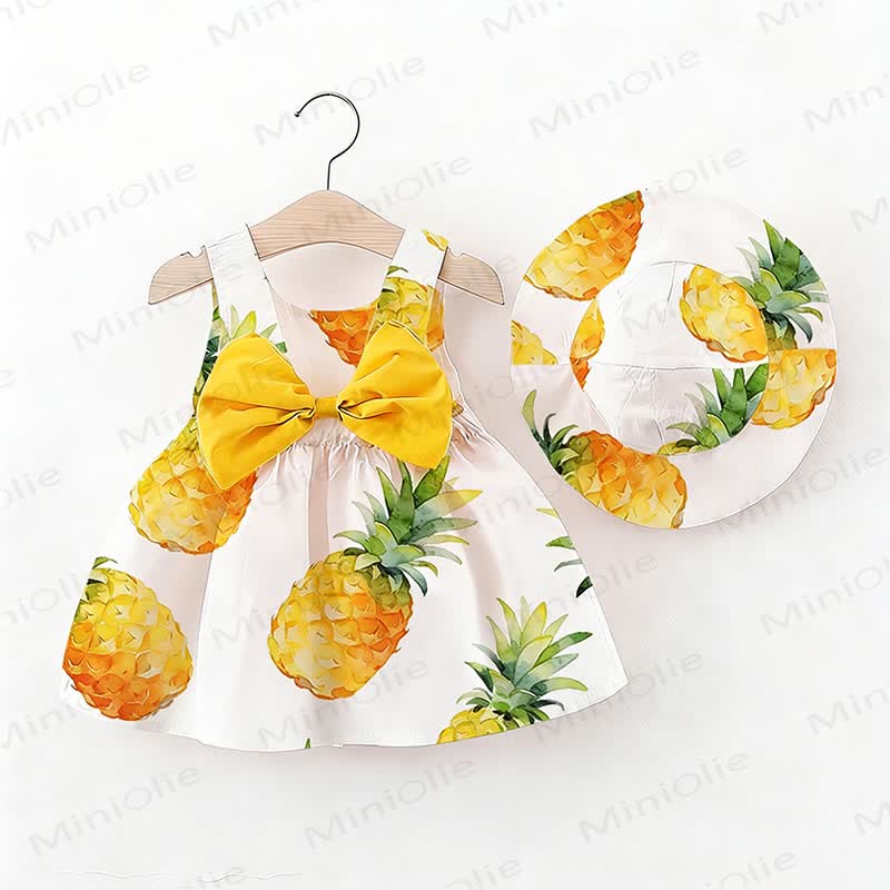 Vestitino con fiocco a ananas e cappellino per bambina - Bianco - 2-3T - image 1