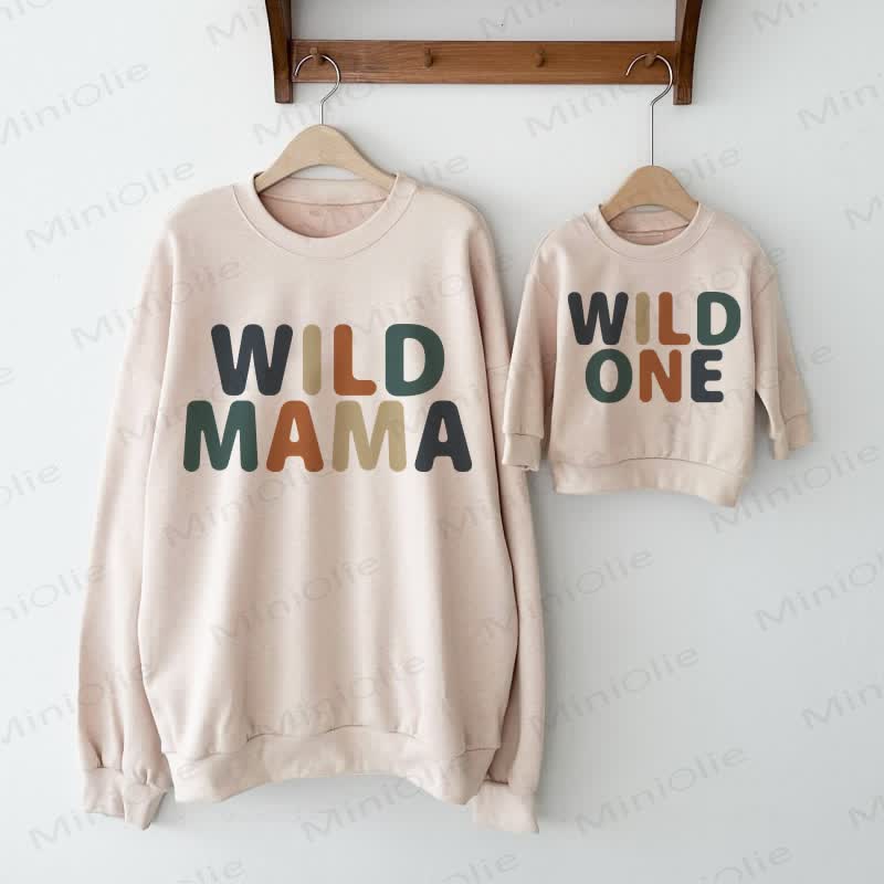 Felpa per bambini WILD MAMA/WILD ONE, colore beige, per tutta la famiglia. - Beige - Felpa da adulto: XL - image 1