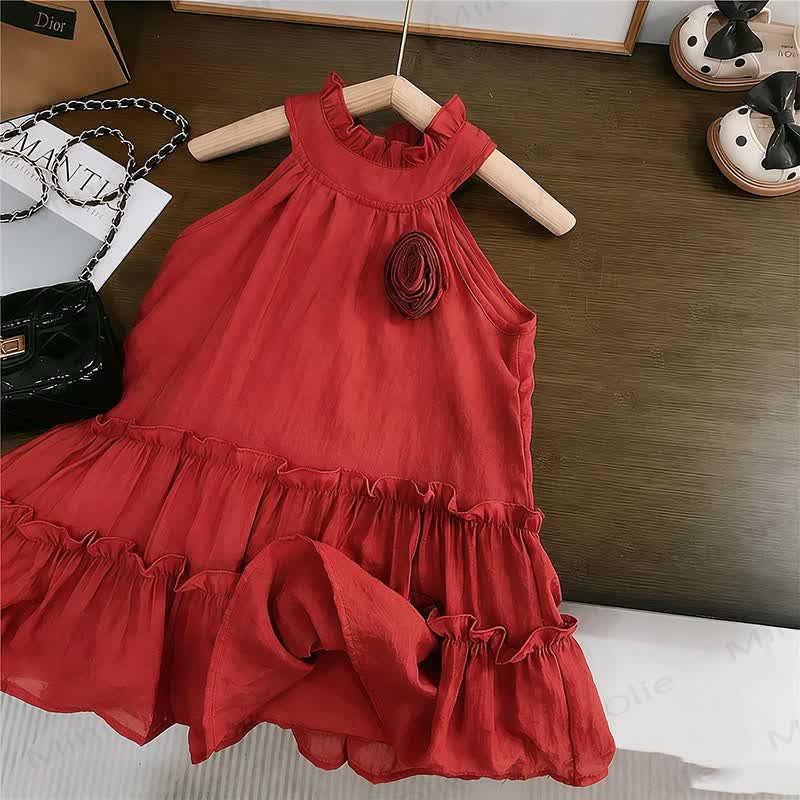 Vestito a collo alto rosso tinta unita per bambina - Rosso - 8-9T - image 1