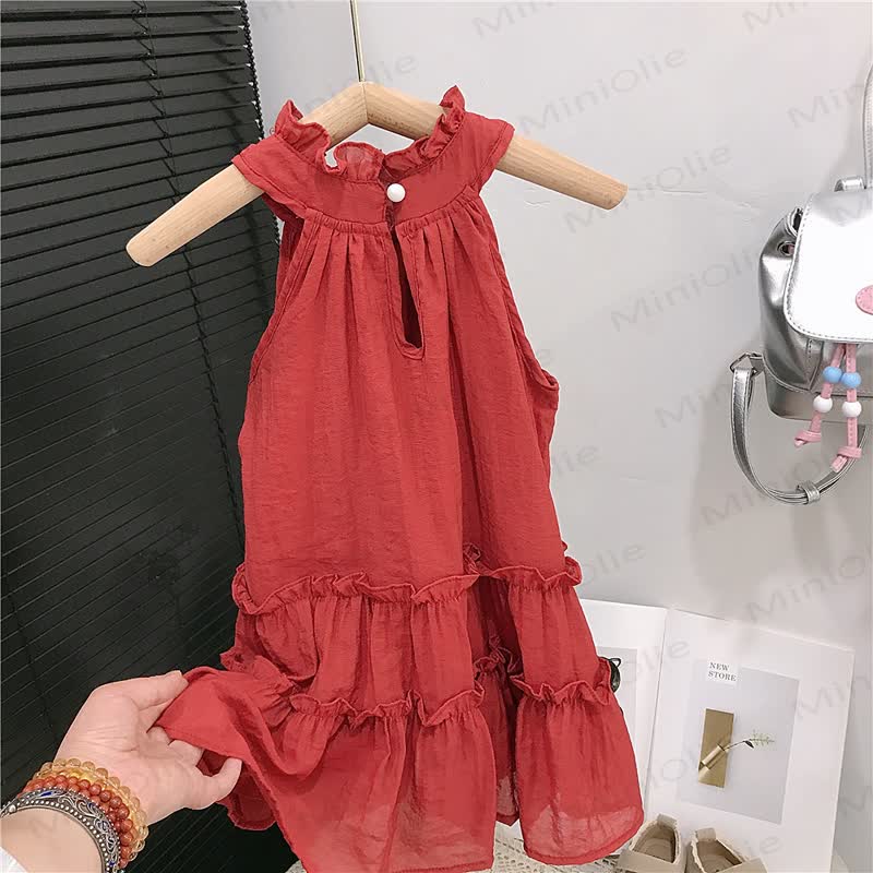 Vestito a collo alto rosso tinta unita per bambina - image 3