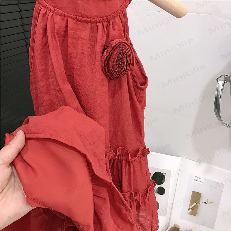 Vestito a collo alto rosso tinta unita per bambina - image 4