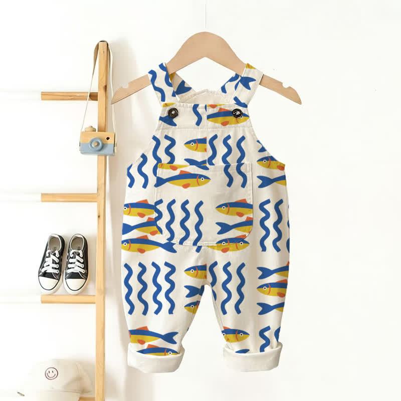 Salopette per neonati e bambini con stampa sardine - Beige - 3-5T - image 1
