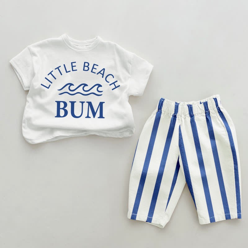 Completo da 2 pezzi a righe verticali per neonati LITTLE BEACH BUM - Bianco e Blu - 2-3T - image 1