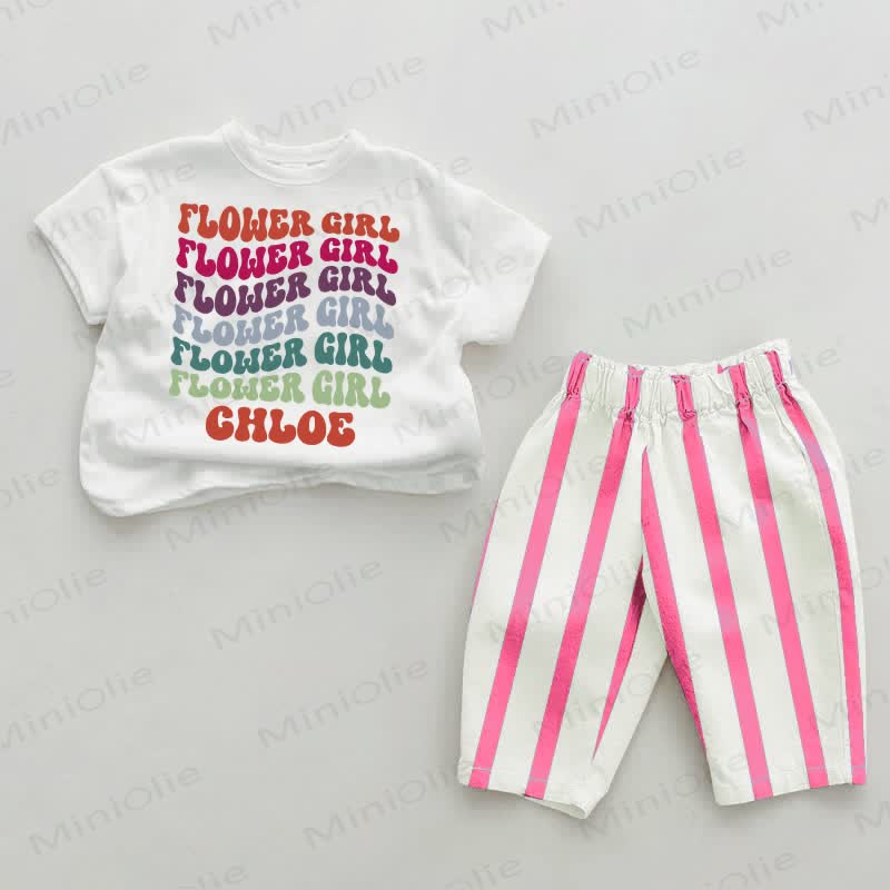 Completo da damigella d'onore Chloe a 2 pezzi a righe verticali rosa chiaro - Bianco e rosa - 2-3T - image 1