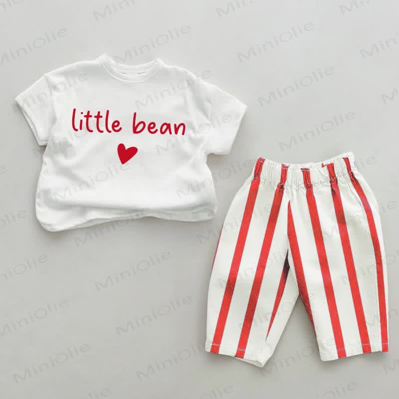 Completo 2 pezzi per neonato LITTLE BEAN con pantaloni a righe rosse. - Bianco e Rosso - 2-3T - image 1