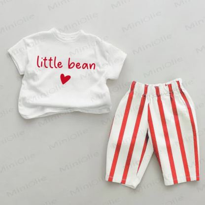 Completo 2 pezzi per neonato LITTLE BEAN con pantaloni a righe rosse. - Bianco e Rosso - 2-3T - image 1