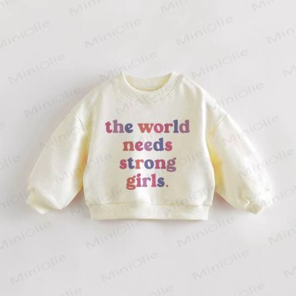 IL MONDO HA BISOGNO DI RAGAZZE FORTI. Felpa beige per neonati e bambini piccoli - Crema - 3-5T - image 1