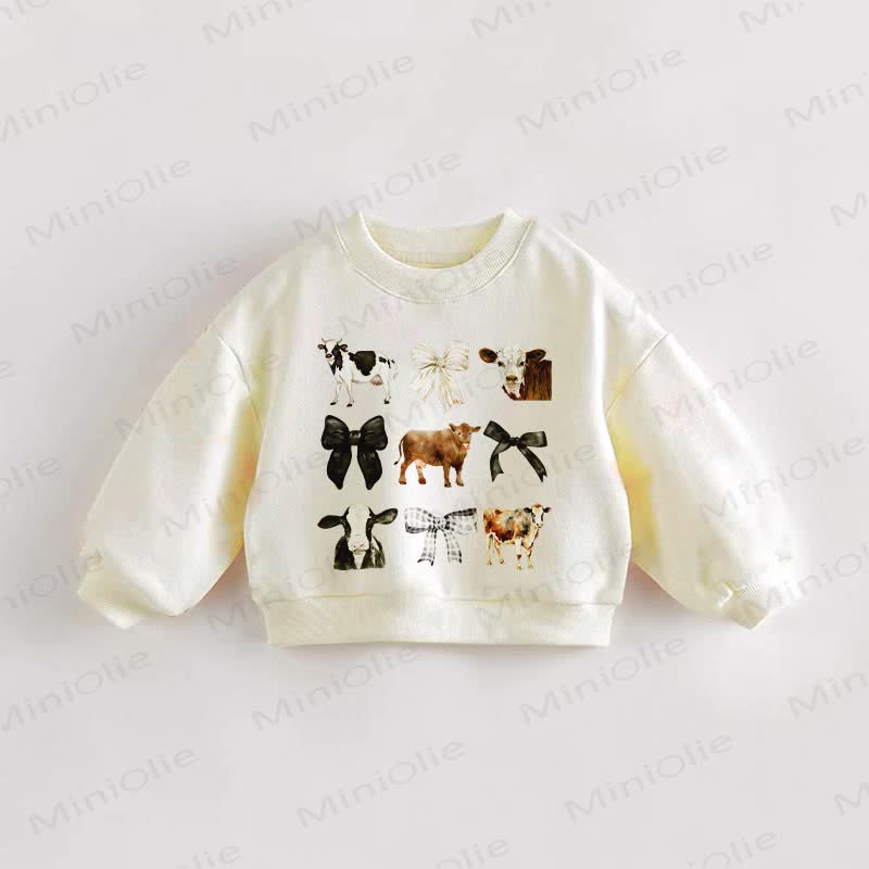 Felpa beige per neonati e bambini con stampa mucca e fiocchi. - Crema - 3-5T - image 1