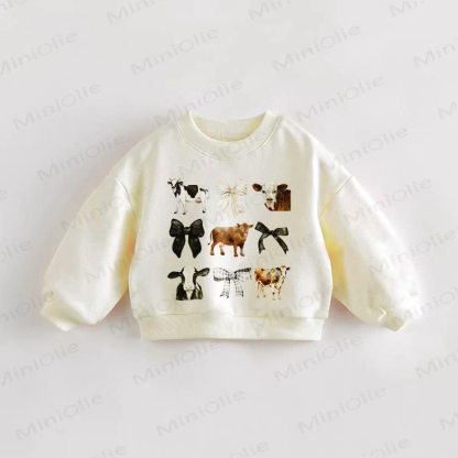 Felpa beige per neonati e bambini con stampa mucca e fiocchi. - Crema - 3-5T - image 1