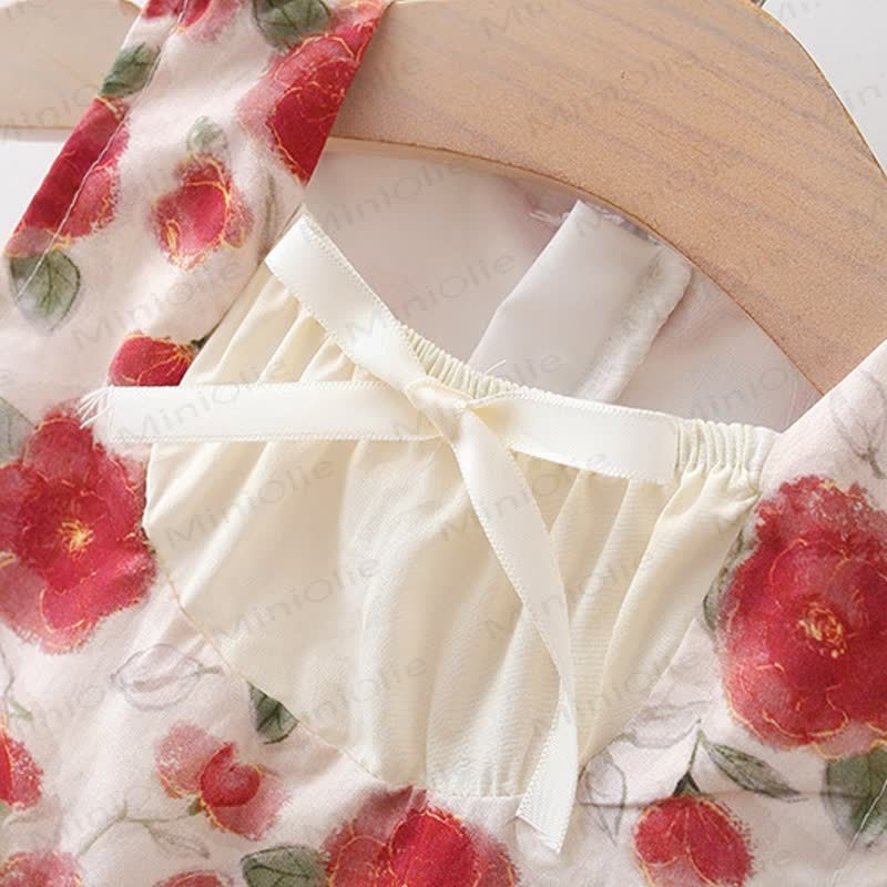 Vestitino rosso a fiori per bambina con cappellino - image 2