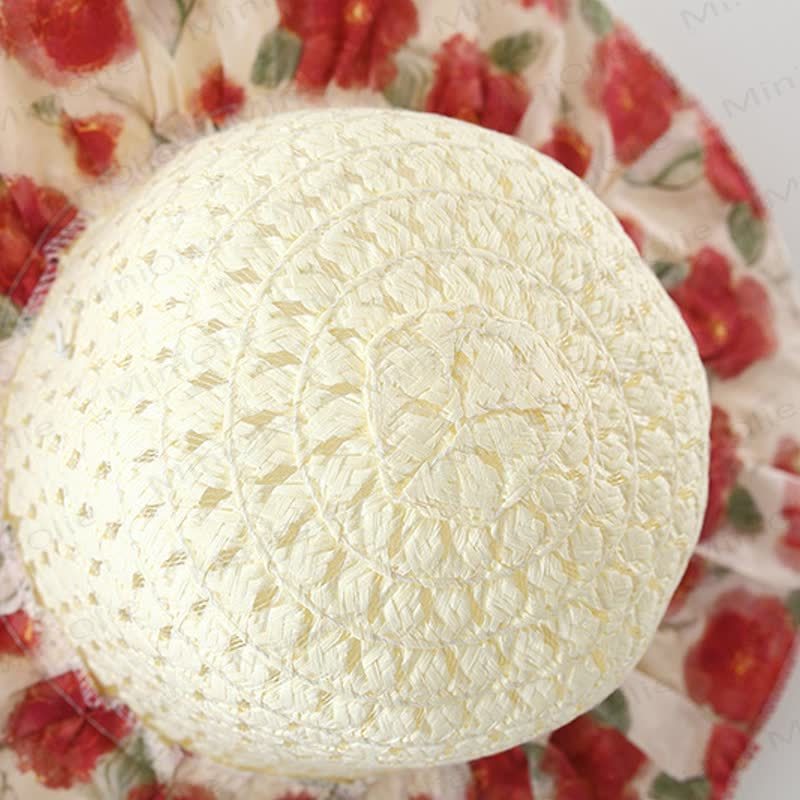 Vestitino rosso a fiori per bambina con cappellino - image 7