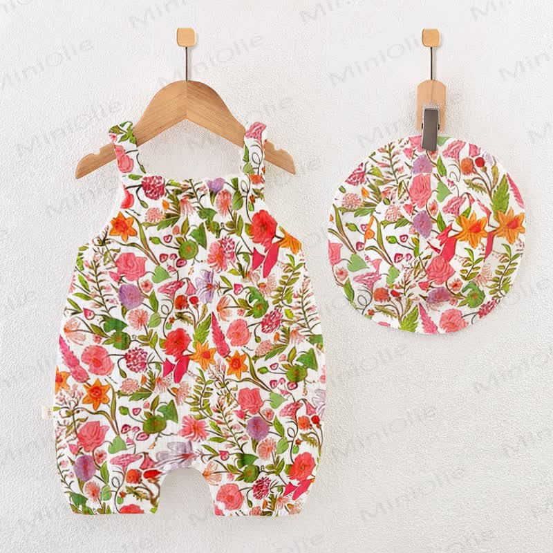 Tutina primaverile per neonato, rossa a fiori con cappellino. - Rosso - 18-24 mesi - image 1