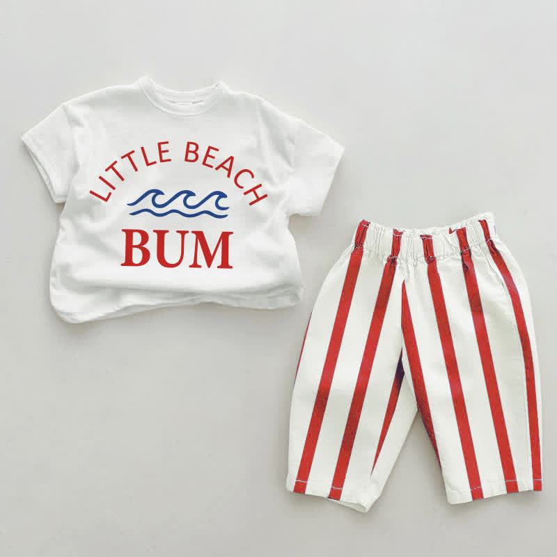 Completo da 2 pezzi a righe verticali per neonati LITTLE BEACH BUM - Bianco e Rosso - 2-3T - image 2