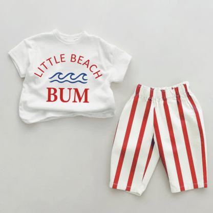 Completo da 2 pezzi a righe verticali per neonati LITTLE BEACH BUM - Bianco e Rosso - 2-3T - image 2