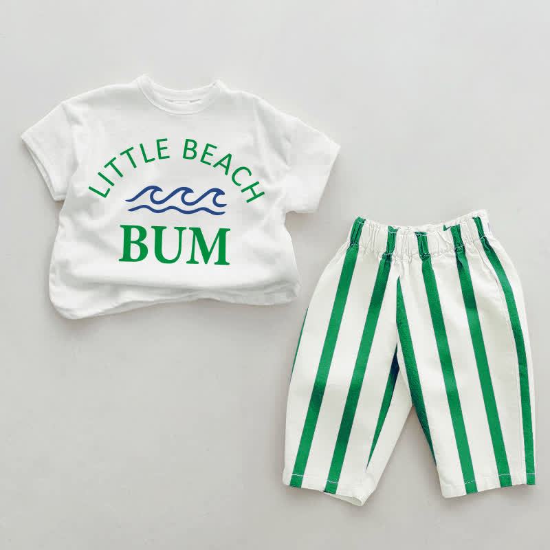 Completo da 2 pezzi a righe verticali per neonati LITTLE BEACH BUM - Bianco e Verde - 2-3T - image 3