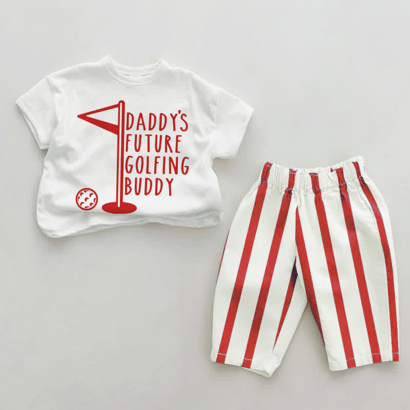 Completo da golf per neonati "Il futuro compagno di golf di papà", composto da 2 pezzi a righe verticali. - Bianco e Rosso - 2-3T - image 2