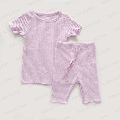 Completo pigiama a coste tinta unita per neonati e bambini piccoli - Rosa - 4-5T - image 1