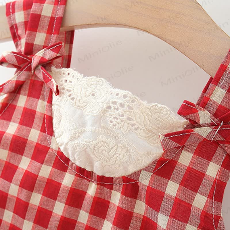 Vestitino a quadri rossi per bambina con cappellino - image 2