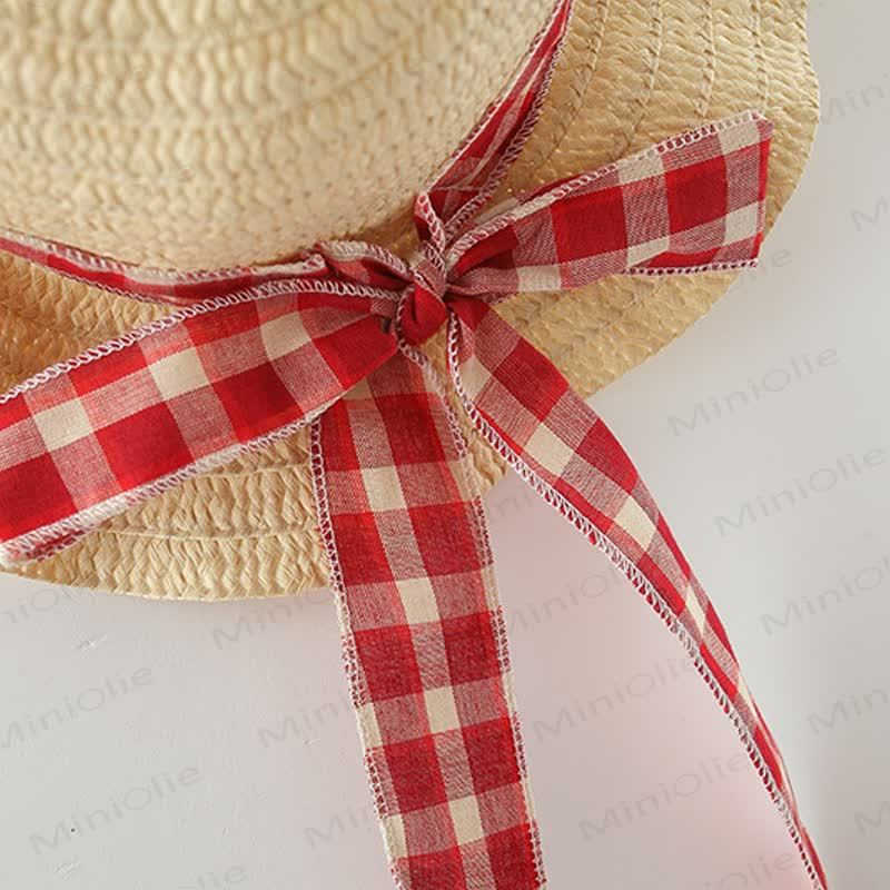 Vestitino a quadri rossi per bambina con cappellino - image 5
