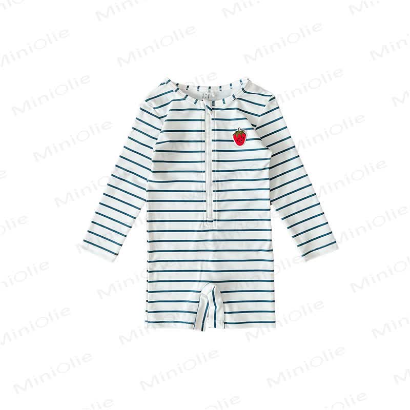 Costume da bagno corto a righe/frutta per bambina - Striscia blu - 6-7T - image 3