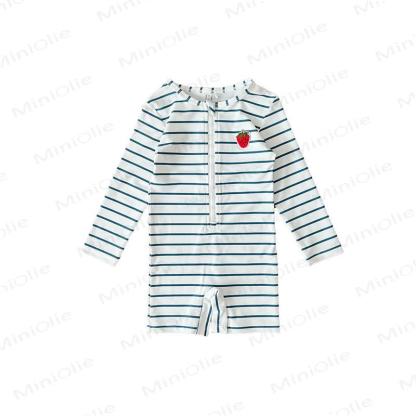 Costume da bagno corto a righe/frutta per bambina - Striscia blu - 6-7T - image 3