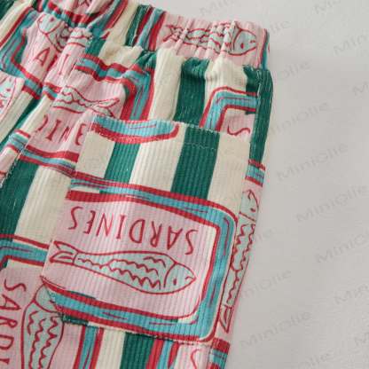 Pantaloni in velluto a coste a righe verticali verdi per neonati e bambini piccoli con sardine in scatola - image 2